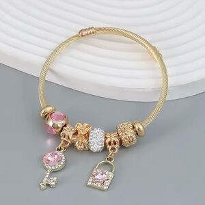 Pink Charm Bracelet Multi elements Bangle